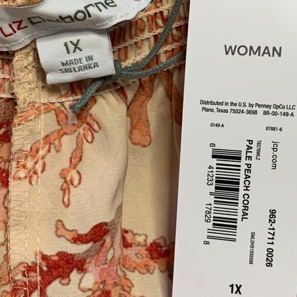 NWT Liz Claiborne Pale Peach Coral Print Ruffle Dress Size 1X $79 - Picture 6 of 7